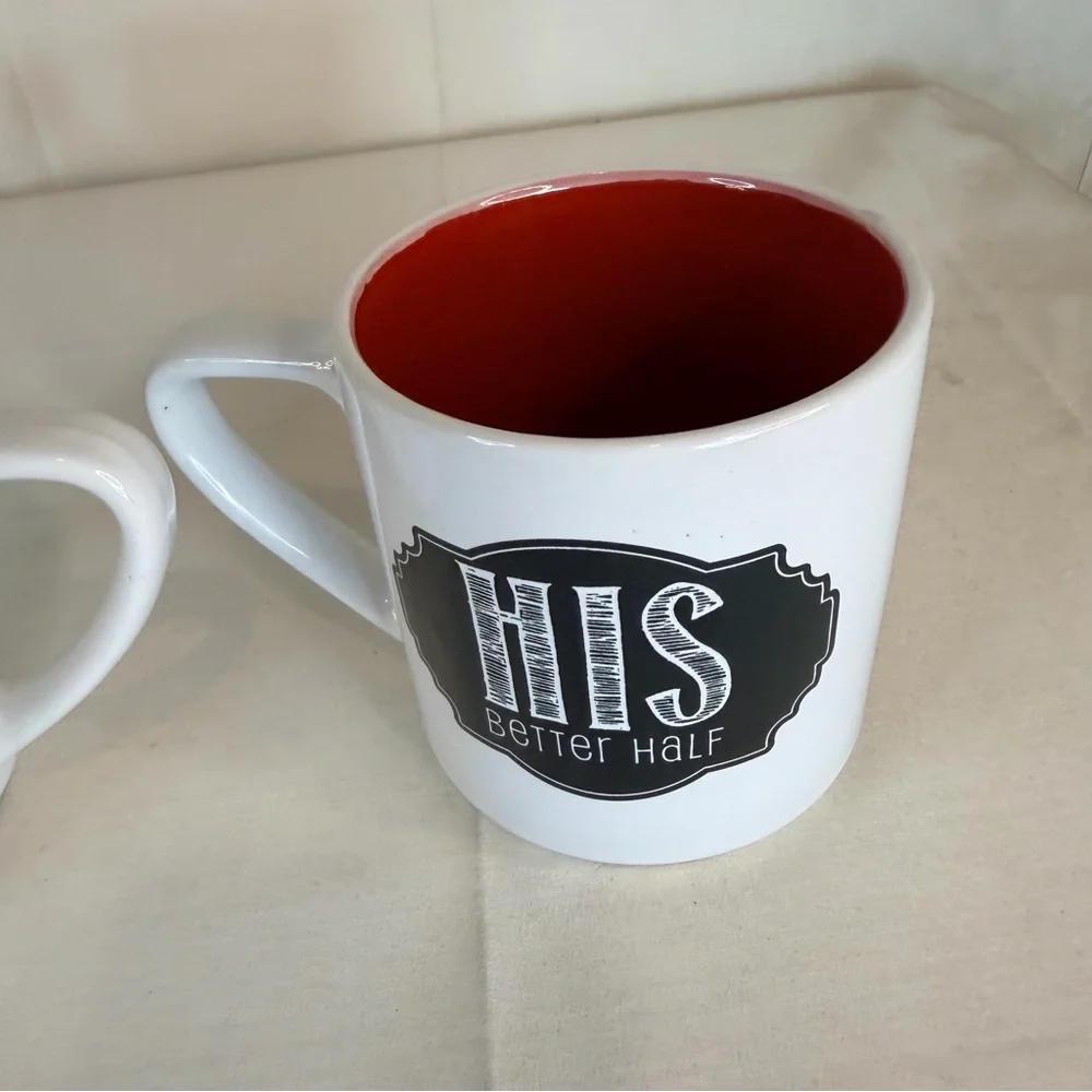 PIER 1 IMPORTS Mug Set of 2 His Hers BETTER HALF Coffee Style Cup Mug